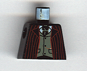 Lego Torso Harry Potter Dark Red Stripe Suit Front, Gray Vest and Tie, Gold Fob Pattern / Black