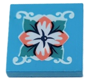 Lego Tile 2 x 2 with Coral and White Flower with Dark Turquoise Leaves Pattern (Sticker) - Set 41412
