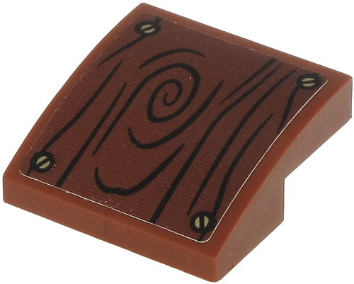 Lego Slope, Curved 2 x 2 x 2/3 with Wood Grain and 4 Screws on Reddish Brown Background Pattern (Sticker) - Set 71705 / Reddish Brown