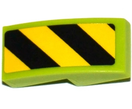 Lego Slope, Curved 2 x 1 x 2/3 with Black and Yellow Danger Stripes Pattern Right (Sticker) - Sets 60121 / 60122 / Lime