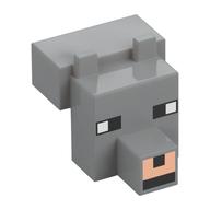 Lego Animal Body Part, Head Blocky with Pixelated Face with Thin Eyes Print (Wolf)
