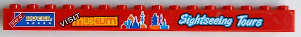 Lego Brick 1 x 16 with 'STAY AT HOTEL', 'VISIT MUSEUM' and 'Sightseeing Tours' Pattern Model Right Side (Stickers) - Set 60200