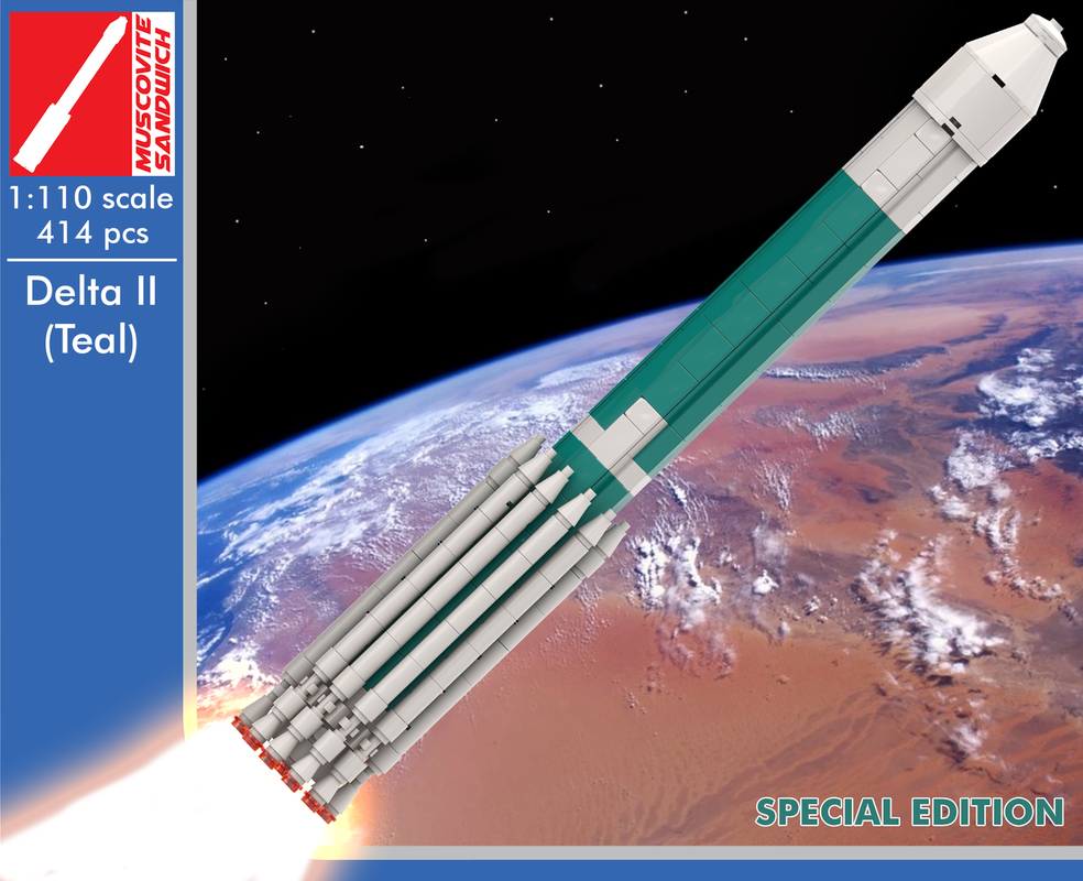 Lego Delta II with MER rover (Teal version) [Saturn V Scale]