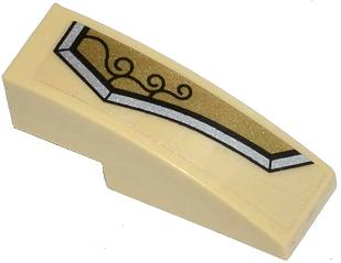 Lego Slope, Curved 3 x 1 with Gold and Silver Armor Plate with 3 Black Swirls Pattern Model Right Side (Sticker) - Set 70123