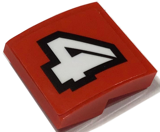 Lego Slope, Curved 2 x 2 x 2/3 with White Number 4 with Black Outline Pattern (Sticker) - Set 60256