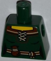Lego Torso Female Dress with Brown Laced Collar, Belt and Pouch Pattern / Dark Green