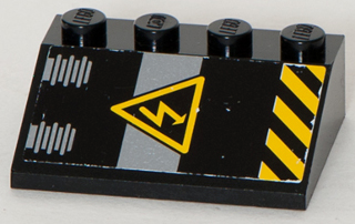 Lego Slope 33 3 x 4 with Electricity Danger Sign and Black and Yellow Danger Stripes Pattern (Sticker) - Set 8633 / Black