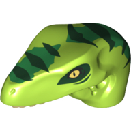 Lego Animal Body Part, Dinosaur, Raptor Head with Tan Teeth and Dark Green Stripes over Lime Print / Lime