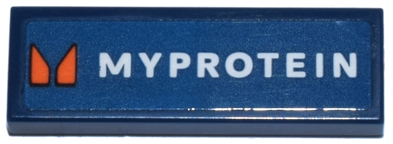 Lego Tile 1 x 3 with White 'MYPROTEIN' and Orange Trapezoids Logo Pattern (Sticker) - Set 77249