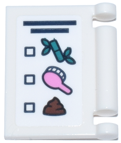 Lego Minifigure, Utensil Book Cover with Dark Blue Checklist, Dark Turquoise Bamboo, Bright Pink Hairbrush, Reddish Brown Poop Pattern (Sticker) - Set 42648 / White