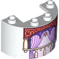 Lego Cylinder Half 2 x 4 x 2 with 1 x 2 Cutout with Balcony, Bright Pink Curtains, Dark Purple/Dark Red Frame Print / White