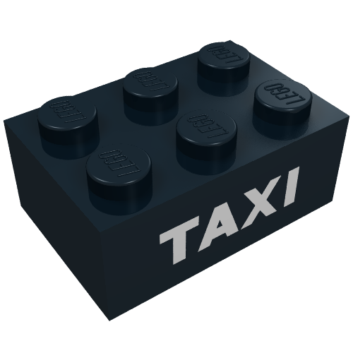 Lego Brick 2 x 3 without Cross Supports with White 'TAXI' Sans-Serif Print
