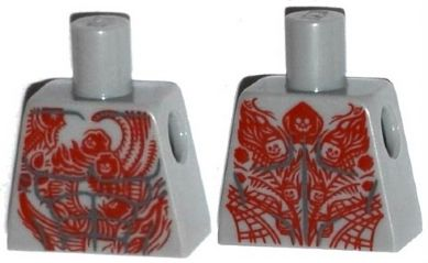 Lego Torso Bare Chest with Muscles and Red Tattoo with Minifigure Heads Pattern / Light Bluish Gray