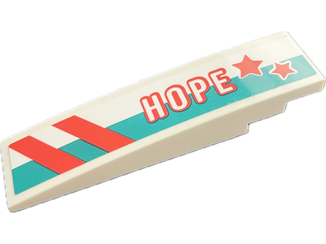 Lego Slope, Curved 8 x 2 with Dark Turquiose and Coral Stripes, Stars and 'HOPE' Pattern Model Left Side (Sticker) - Set 41716