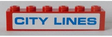 Lego Brick 1 x 6 with Blue 'CITY LINES' on White Background Pattern (Sticker) - Set 7994