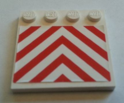 Lego Tile, Modified 4 x 4 with Studs on Edge with Red and White Danger Chevrons Pattern (Sticker) - Set 7747 / White