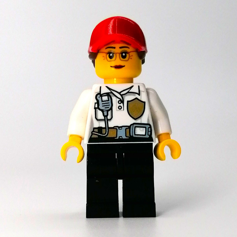 Lego Firefighter, White Torso, Black Legs, Red Cap