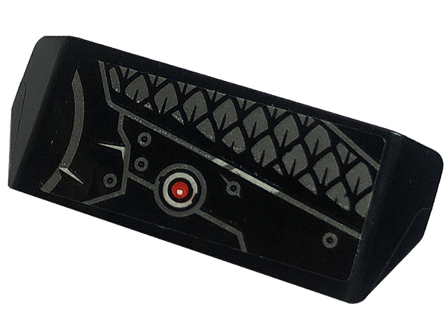 Lego Vehicle, Spoiler with Bar Handle with Dark Bluish Gray Scales, Rivets, Metal Plates and Red Eye Pattern (Sticker) - Set 80033