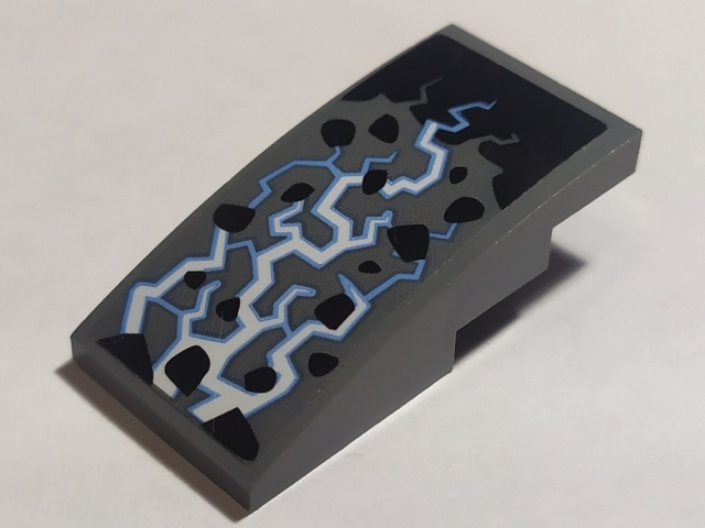 Lego Slope, Curved 4 x 2 with Medium Blue and White Electricity Pattern (Sticker) - Set 70352 / Dark Bluish Gray