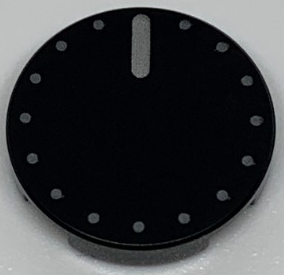 Lego Tile, Round 2 x 2 with Bottom Stud Holder with Silver Knob / Dial Pattern / Black