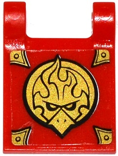 Lego Flag 2 x 2 Square with Flat Edge with Gold Chima Eagle Emblem and Gold Corners Pattern (Sticker) - Set 70141 / Red