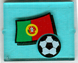 Lego Glass for Window 1 x 4 x 3 with Flag of Portugal and Soccer Ball Pattern (Sticker) - Set 3407 / Trans-Light Blue