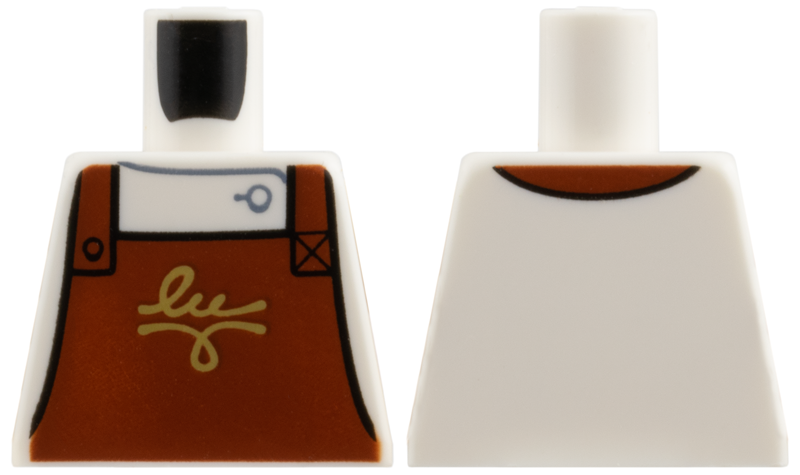Lego Torso Reddish Brown Apron, Gold 'lu' and Filigree Pattern / White