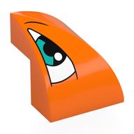 Lego Brick Curved Double 2 x 2 x 1 2/3 Corner with White Eye, Black/Dark Turquoise Pupil, Left Print / Orange