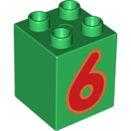 Lego Duplo Brick 2 x 2 x 2 with Red '6' Print