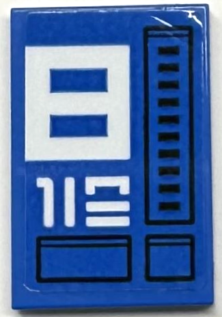 Lego Tile 2 x 3 with White Number 8 and Characters, Black Rectangles, Hull Plates and Air Vent Pattern (Sticker) - Set 75293 / Blue