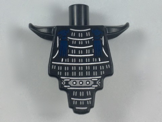 Lego Torso, Modified Short with Smooth Armor Breastplate with Shoulder Pads and Silver Armor and Dark Blue Tassels Pattern / Black