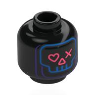 Lego Minifig Head Partie Trooper, Blue Skull, Coral Hears, Triangle, X, Dark Purple Lines / Black