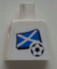 Lego Torso Soccer White/Blue Team, Scottish Flag Sticker Front, Black Number Sticker Back Pattern (specify number in listing) / White