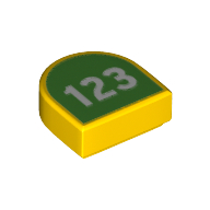 Lego Tile Round 1 x 1 Half Circle with Green Field, White '123' Print