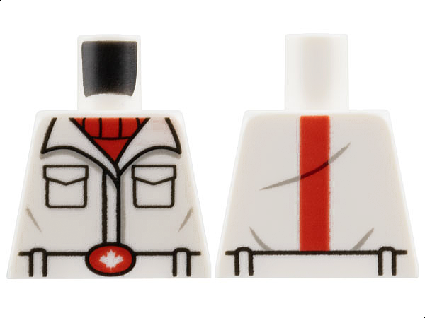 Lego Torso Shirt with Pockets and Wide Collar over Red Undershirt, Belt with Maple Leaf Buckle Pattern / White