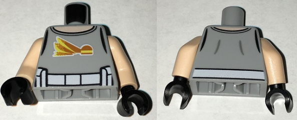 Lego Torso T-Shirt with Light Nougat Neck, SW Power Sliders Diner Logo and White Utility Belt Pattern / Light Nougat Arms / Black Hands