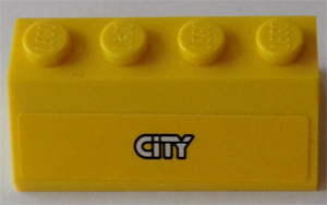 Lego Slope 45 2 x 4 with White City Logo on Yellow Background Pattern (Sticker) - Set 60073