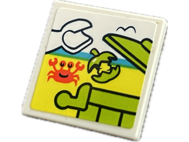 Lego Road Sign 2 x 2 Square with Open O Clip with Minidoll Hand, Coral Crab, Lime Apple and Trash Can Pattern (Sticker) - Set 41712