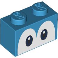 Lego Brick 1 x 2 with Blue Eyes (Yoshi) Print / Dark Azure
