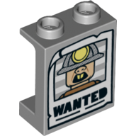 Lego Panel 1 x 2 x 2 [Side Supports / Hollow Studs] with Wanted Poster, Head with Mining Helmet Print