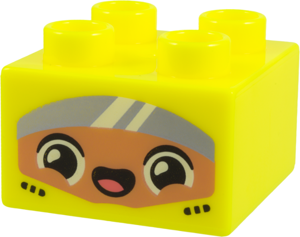 Lego Duplo, Brick 2 x 2 with Medium Nougat Face, White Eyes and Highlights, Coral Tongue, Silver Visor, Black Mouth and Vents Pattern