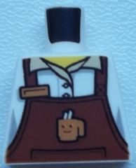 Lego Torso Reddish Brown Apron Female Outline with Cup and Name Tag and Back Print Pattern / White