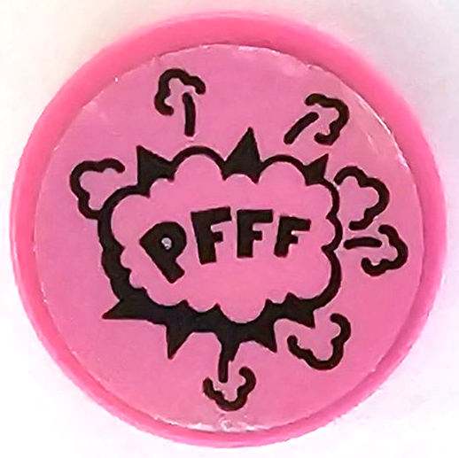 Lego Tile, Round 2 x 2 with Bottom Stud Holder with Black 'PFFF', Starburst Explosion and Smoke Cloud Pattern (Sticker) - Set 41236 / Dark Pink