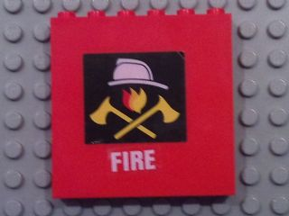 Lego Brick 1 x 6 x 5 with Fire Logo and White 'FIRE' Pattern (Stickers) - Set 7240