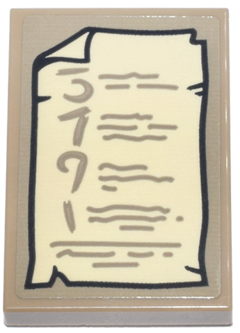 Lego Tile 2 x 3 with Tan Parchment with Dark Tan Writing and Number 3, 7, 9, and 1 Pattern (Sticker) - Set 10333