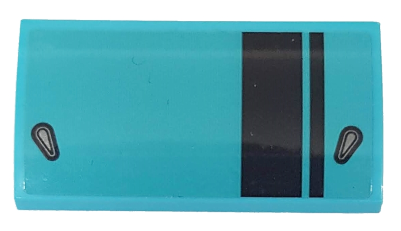 Lego Slope, Curved 2 x 4 x 2/3 with Bottom Tubes with Two Black Stripes on Medium Azure Background Pattern (Sticker) - Set 76898