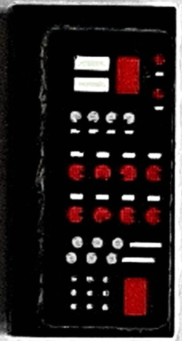 Lego Tile 1 x 2 with Airplane Cockpit Control Panel with White and Red Buttons and Rectangles Pattern (Sticker) - Set 42066 / Black
