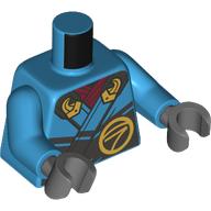 Lego Torso Robe, Dark Bluish Grey Trim, Gold Decorations, Dark Red Scarf print, Dark Azure Arms, Dark Bluish Gray Hands / Dark Azure