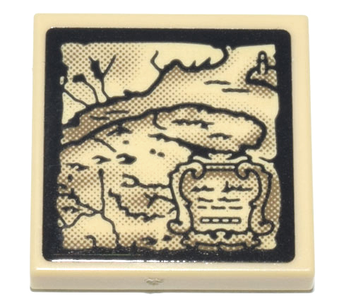 Lego Tile 2 x 2 with Dark Tan and Black Parchment Map of St. Lawrence River, Lighthouse, and Legend Pattern (Sticker) - Set 21335 / Tan