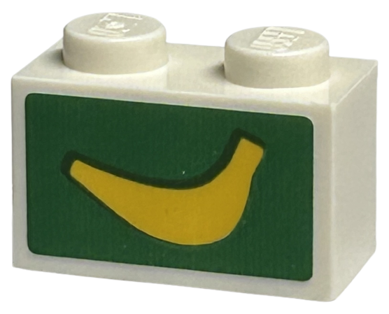 Lego Brick 1 x 2 with Yellow Banana on Green Background Pattern (Sticker) - Set 40574